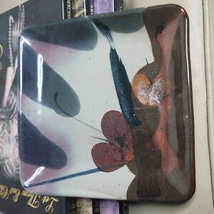 John Freimarck Studio Art Pottery Square Platter Serving Dish W/ Organic Floral